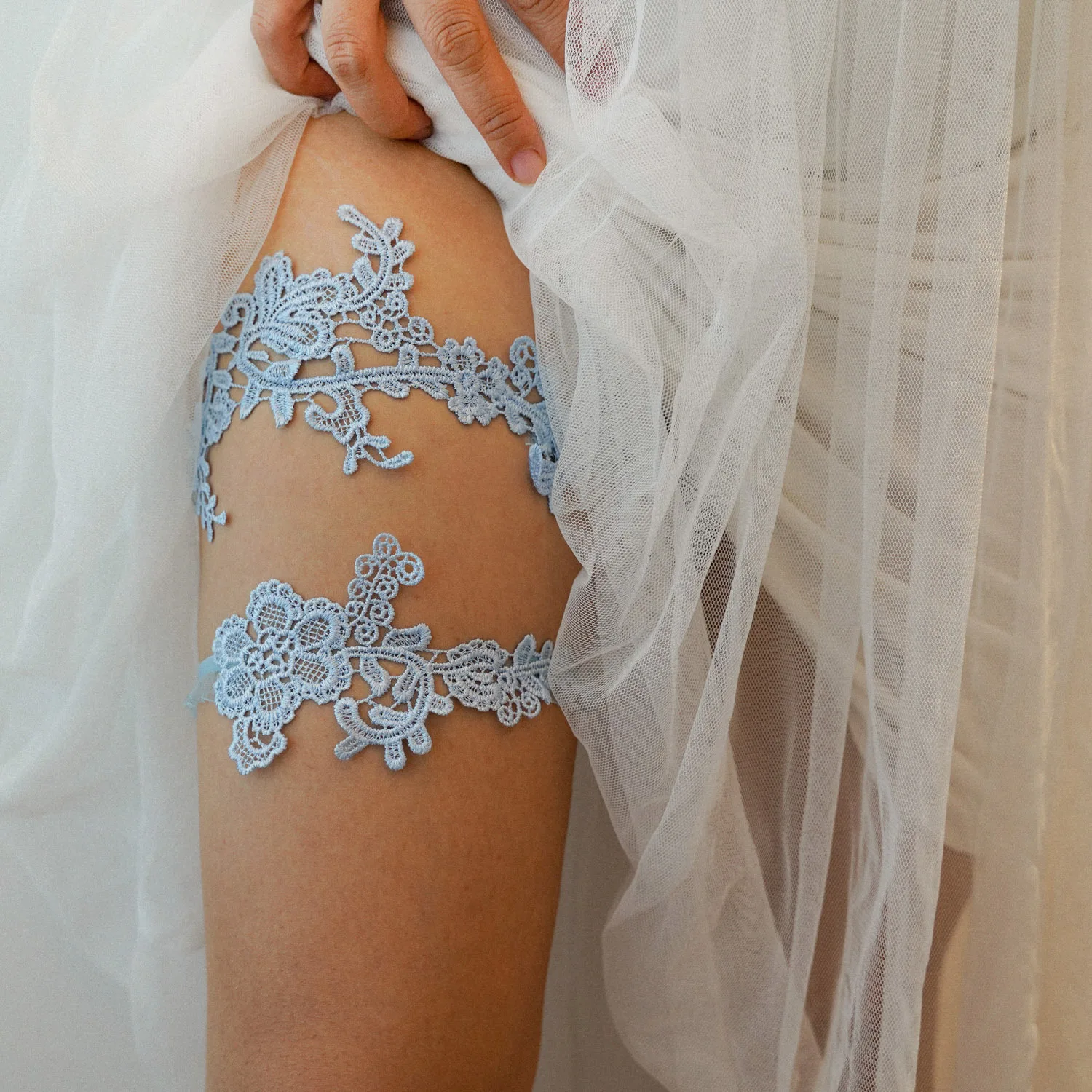 Sky Blue Wedding Garters Set L - đánh giá và giá Garter Belt Set