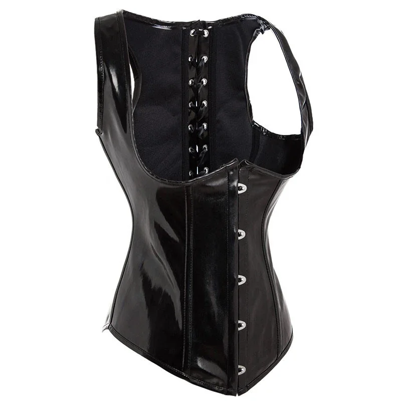 Black PU Leather Corset Gothic - đánh giá và giá Corset Waist Cinch