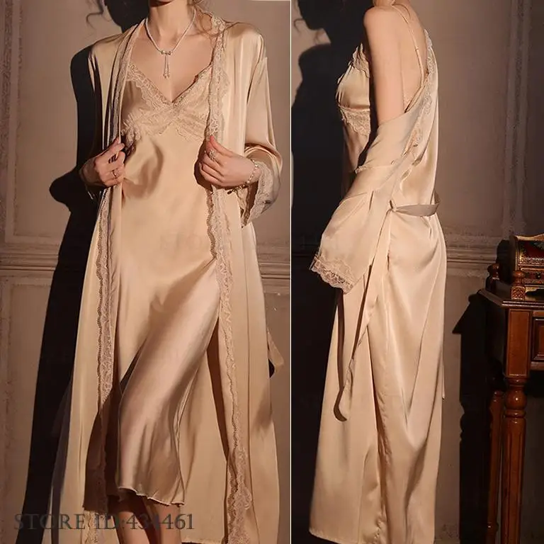Female Long Robe 2PCS Set Eleg - đánh giá và giá Robe Silk Women
