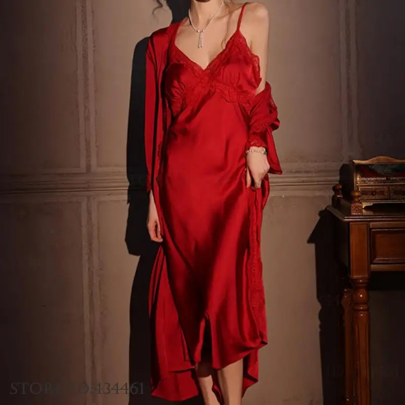 Female Long Robe 2PCS Set Eleg - đánh giá và giá Robe Silk Women