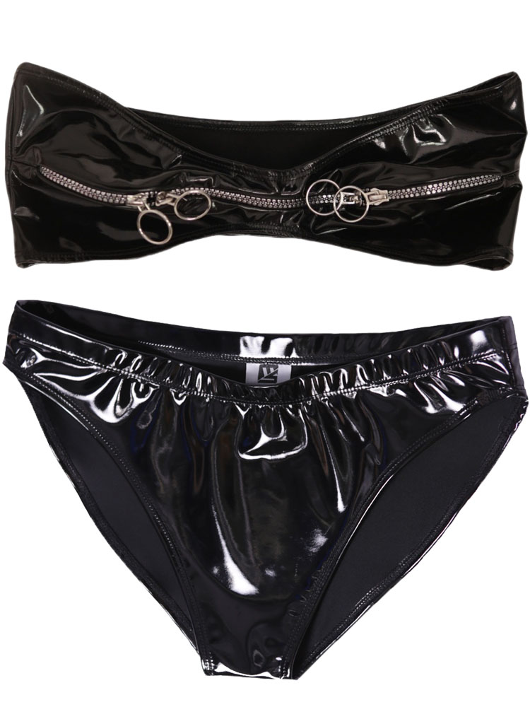 Wet Look PVC Outfit Zipper Bus - đánh giá và giá Thong Bikini Women